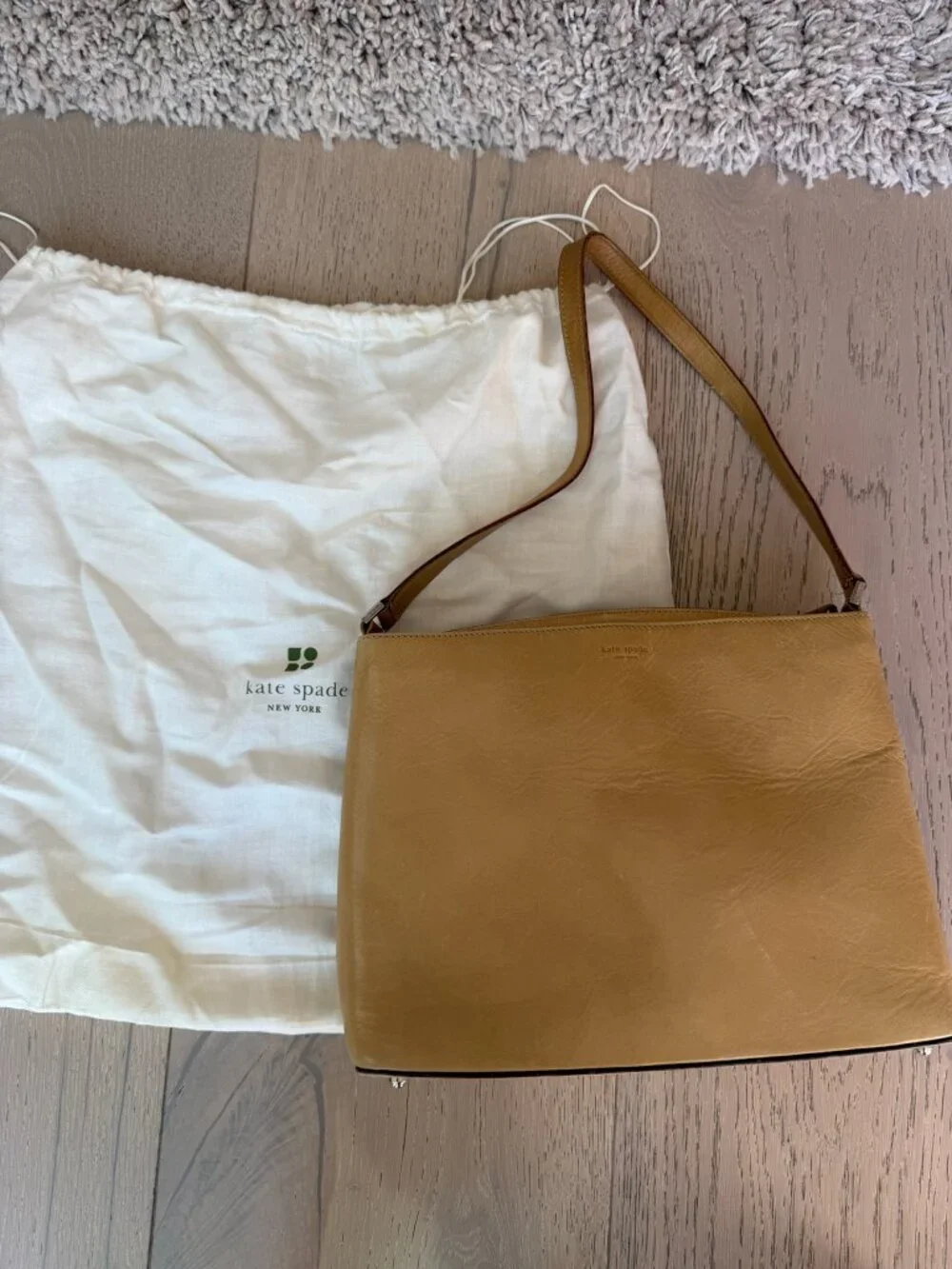 Vintage Kate Spade Structured Leather Shoulder Tote Bag Tan Camel Y2K
